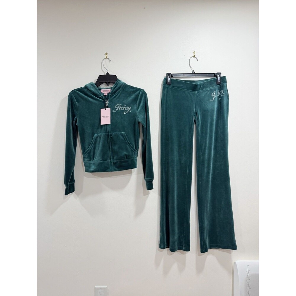 Juicy Couture Classic Velour Tracksuit Rain Forest Rhinestone Set XS NWT